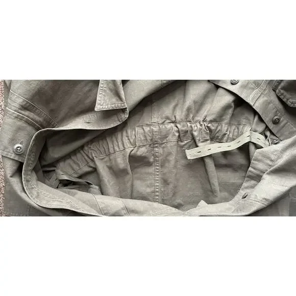 NWT Outerknown Sz L 100% Org Ctn Olive Cinched Adj Waist Btn Plts LS Shirt Dress - Picture 7 of 13